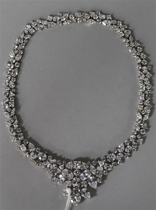 A silver and cubic zirconia set necklace.